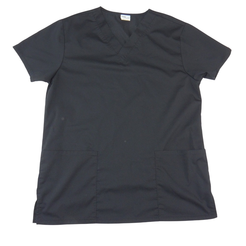 Vital Threads Womens Black V-Neck Scrub Top Short Sleeve VT501C Size Medium